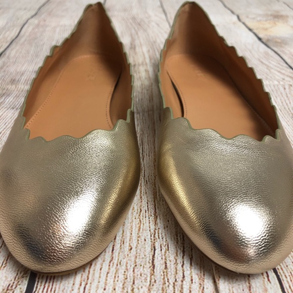 J Crew Metallic Gold Scalloped Ballet Flats 8.5 - Picture 3 of 11